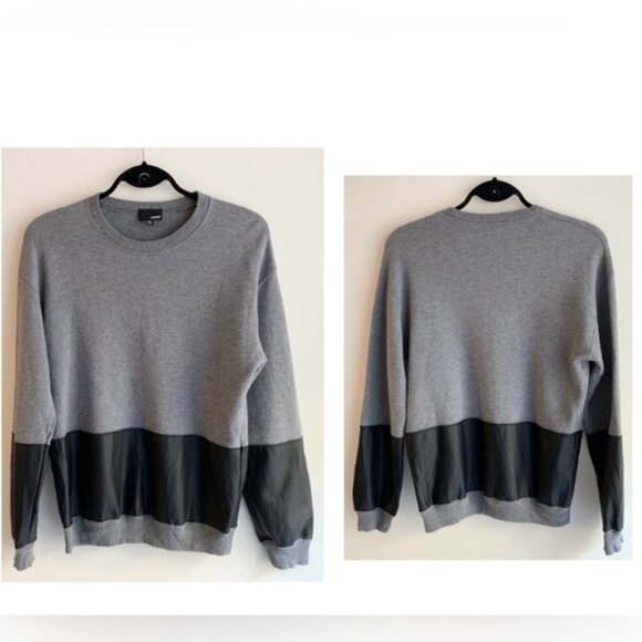 Aritzia Wilfred Free Sweater Faux Leather Panel Pullover Gray Black Size XS - Picture 2 of 10